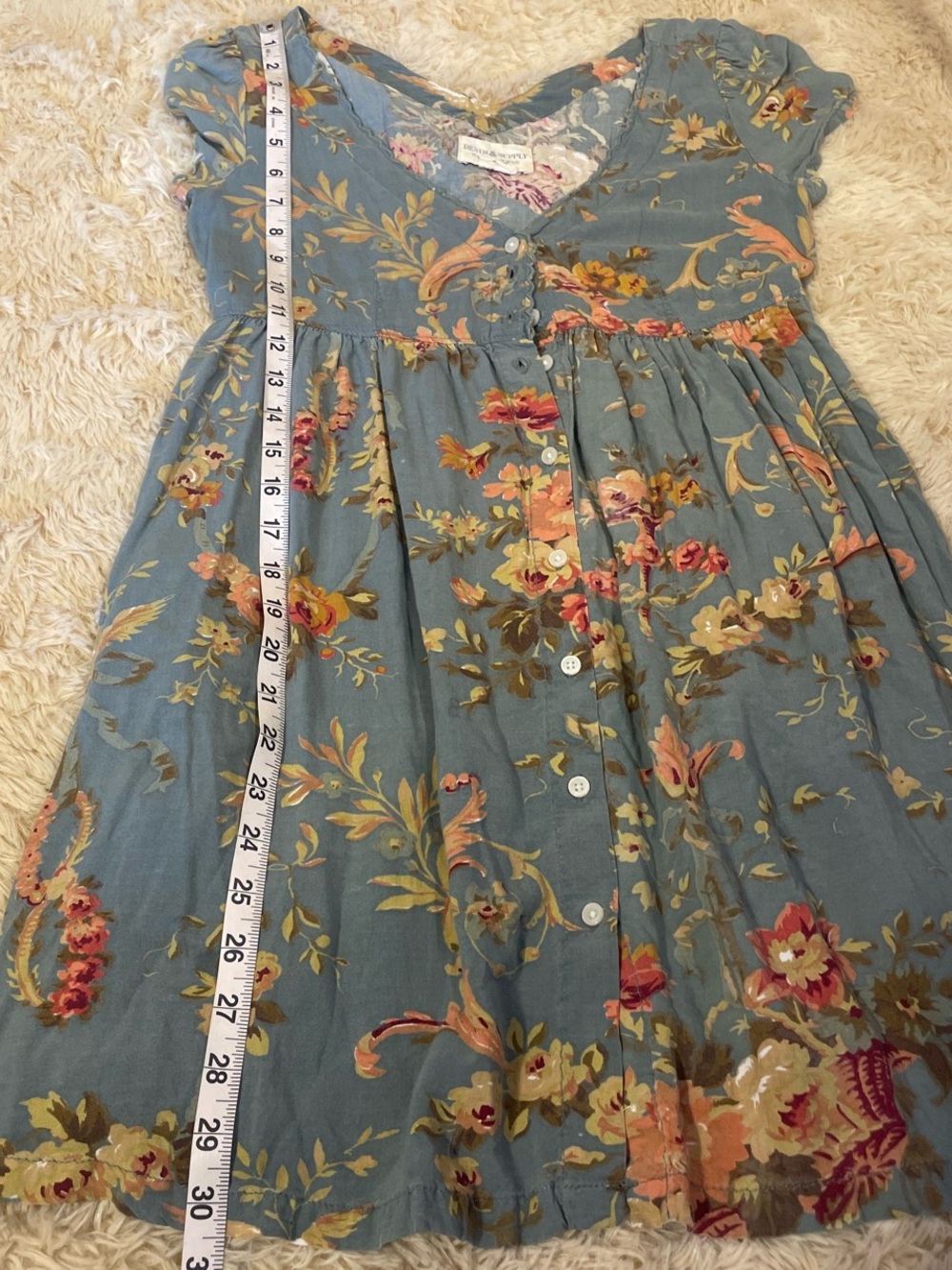 Ralph Lauren Floral Button-Front V-Neck Dress in Sage Green Y2K Boho Cottage - Picture 6 of 8